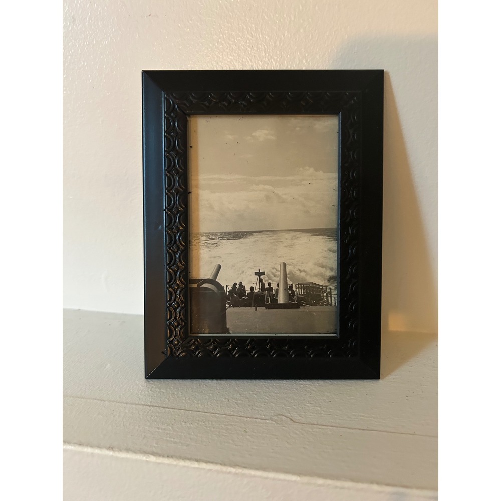 Vintage Naval Ship Deck Photo Black Ornate Frame Military History Decor
